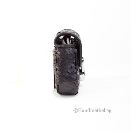 Marc Jacobs The Mini J Marc Τσάντα Ώμου Μαύρη με Παγιέτες Χιαστί
