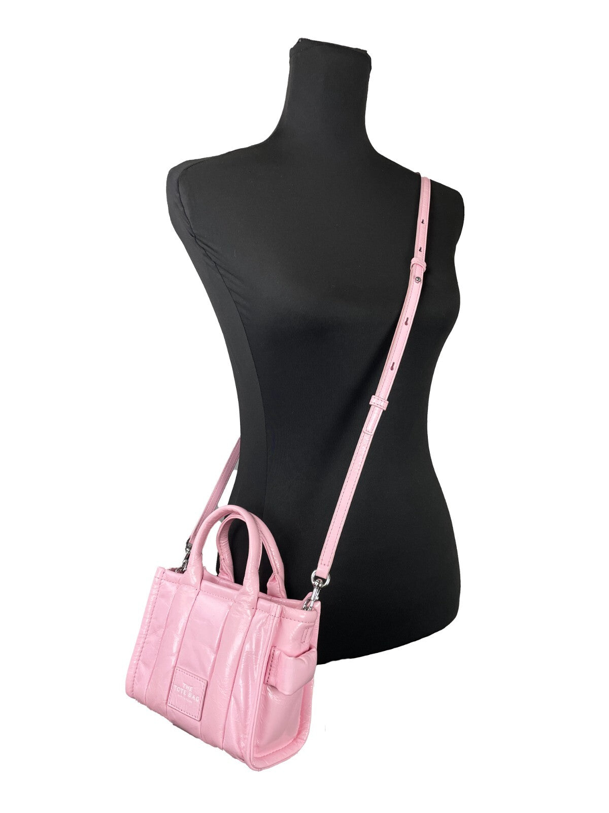 Marc Jacobs The Shiny Crinkle Micro Tote Bubblegum Δερμάτινο Τσαντάκι Χιαστί