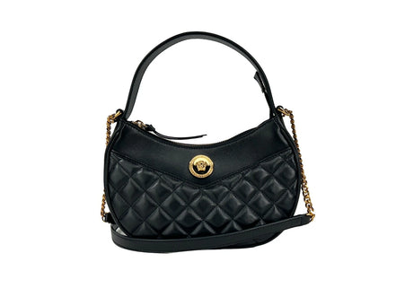 Τσάντα Versace Quilted Black Leather Half Moon Chain Crossbody