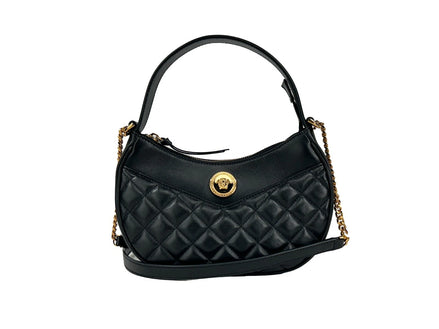 Τσάντα Χιαστί Versace Quilted Half Moon από Μαύρο Δέρμα με Αλυσίδα