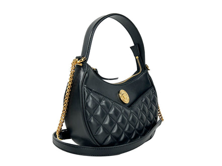 Τσάντα Versace Quilted Black Leather Half Moon Chain Crossbody