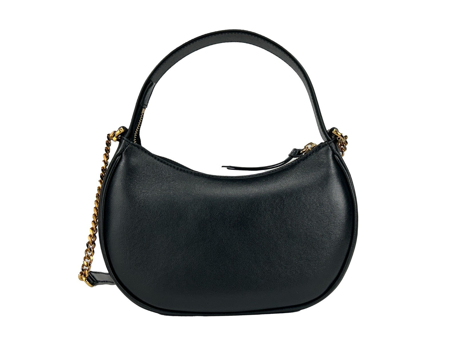 Τσάντα Versace Quilted Black Leather Half Moon Chain Crossbody