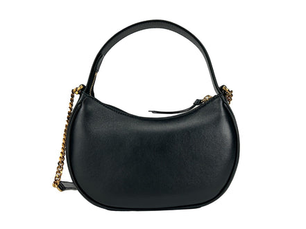 Τσάντα Versace Quilted Black Leather Half Moon Chain Crossbody