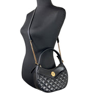Τσάντα Versace Quilted Black Leather Half Moon Chain Crossbody