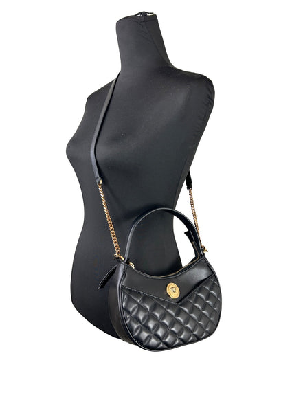 Τσάντα Versace Quilted Black Leather Half Moon Chain Crossbody