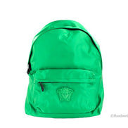 Versace Large Bright Green Nylon Fabric Medusa Shoulder Backpack Bookbag