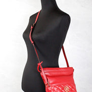 Versace Red Quilted Leather Drawstring Shoulder Bag Bucket Crossbody Handbag