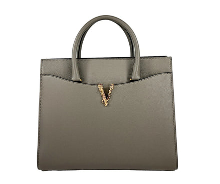 Τσάντα Versace Virtus Large Leather Top Handle Satchel Tote Γκρι