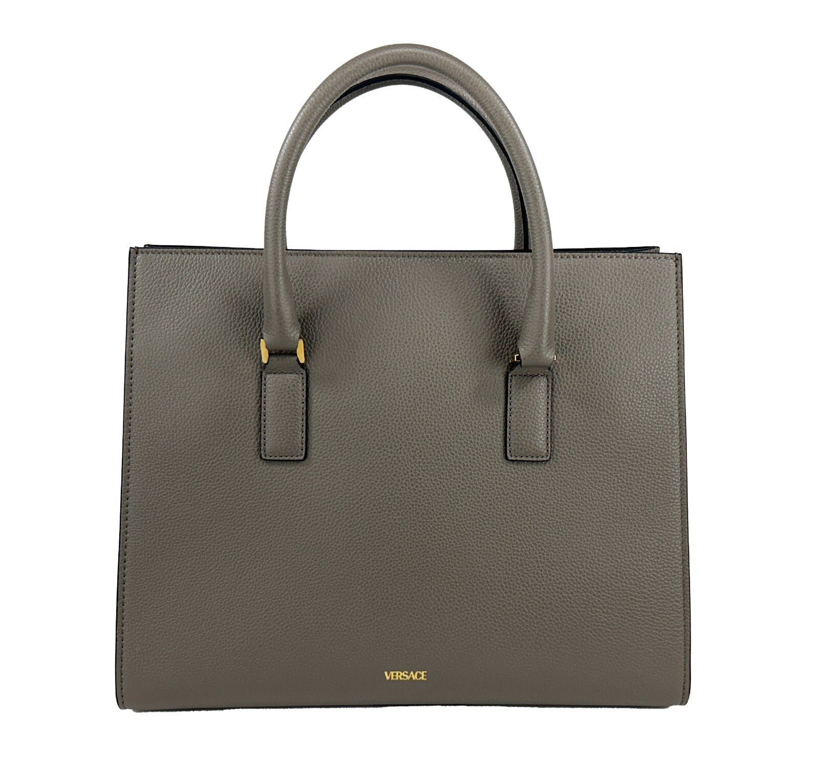 Τσάντα Versace Virtus Large Leather Top Handle Satchel Tote Γκρι