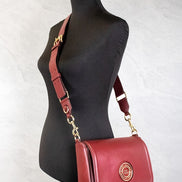 Marc Jacobs Medium Metal Signet Syrah Smooth Leather Flap Crossbody Purse Bag