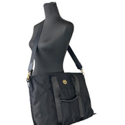 Versace Black Nylon Fabric La Medusa Shoulder Tote Bag