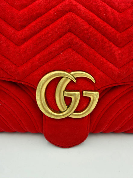 Gucci GUCCI MARMONT Red Velvet Handbag