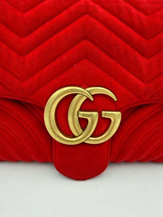 Gucci GUCCI MARMONT Red Velvet Handbag