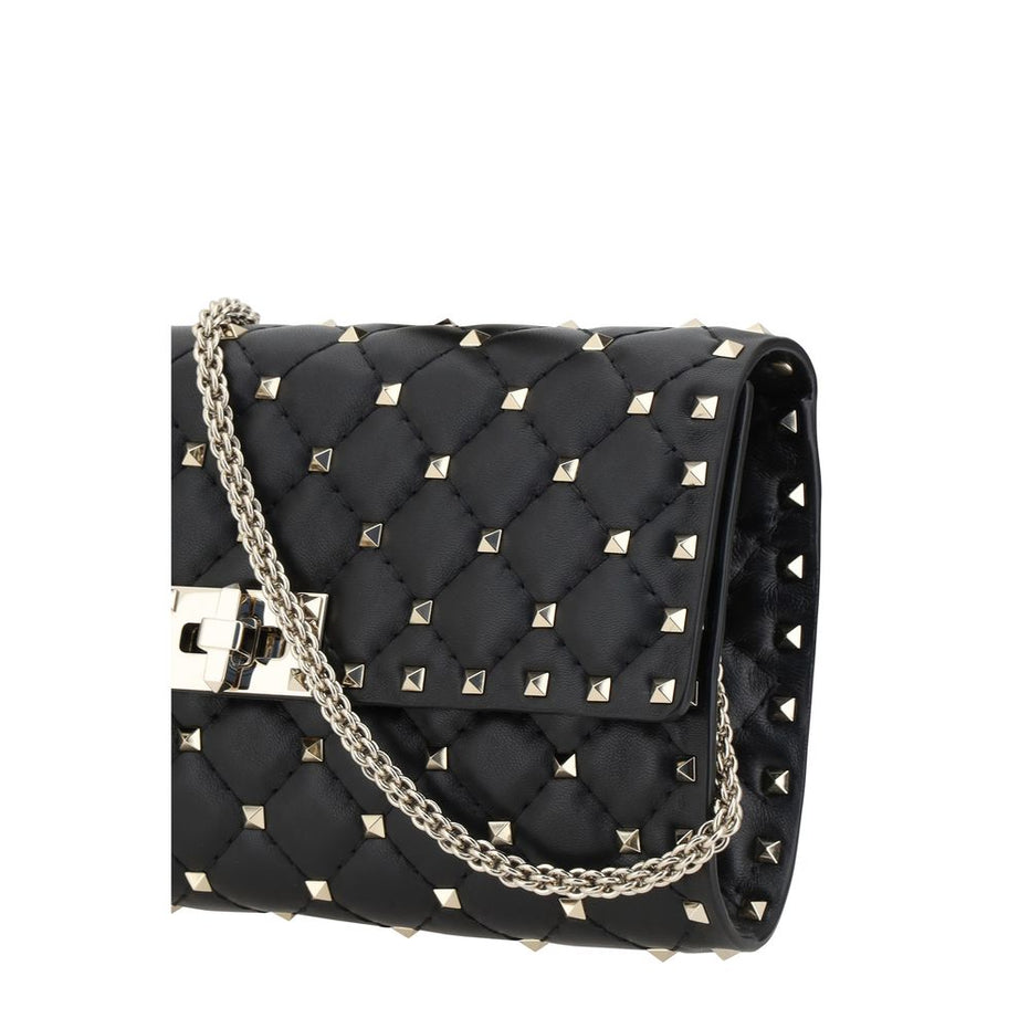 Valentino Garavani Black Calf Leather Bos Taurus Shoulder Bag