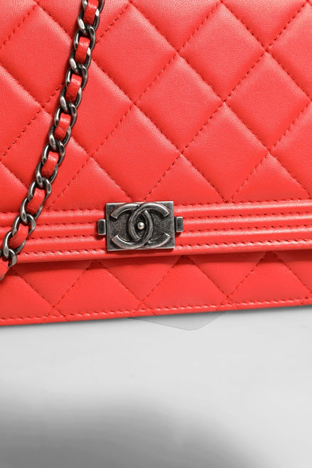Chanel Boy Wallet on Chain Κόκκινο Δέρμα Αρνιού