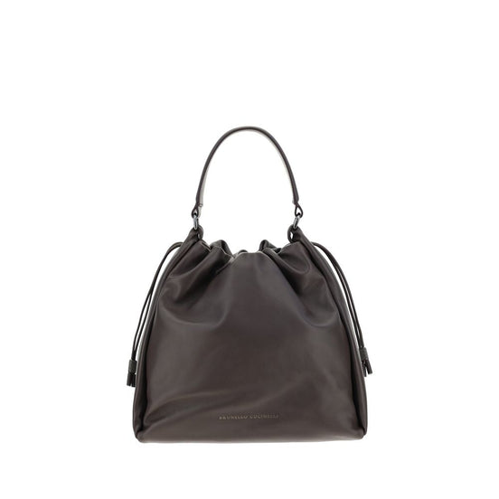 Brunello Cucinelli Brown Calf Leather Bos Taurus Shoulder Bag