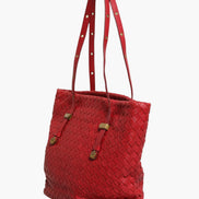 Bottega Veneta Red Intrecciato Leather Tote Bag