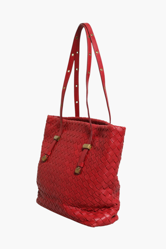 Τσάντα Bottega Veneta κόκκινη από δέρμα Intrecciato tote