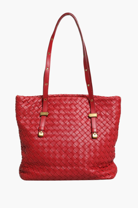 Bottega Veneta Red Intrecciato Leather Tote Bag