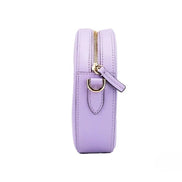 Versace Round Disco Lilac Pebbled Leather Camera Case Crossbody Bag Purse