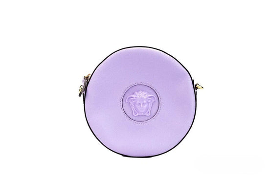 Τσάντα Crossbody Versace Round Disco Lilac από Δέρμα Pebbled για Κάμερα
