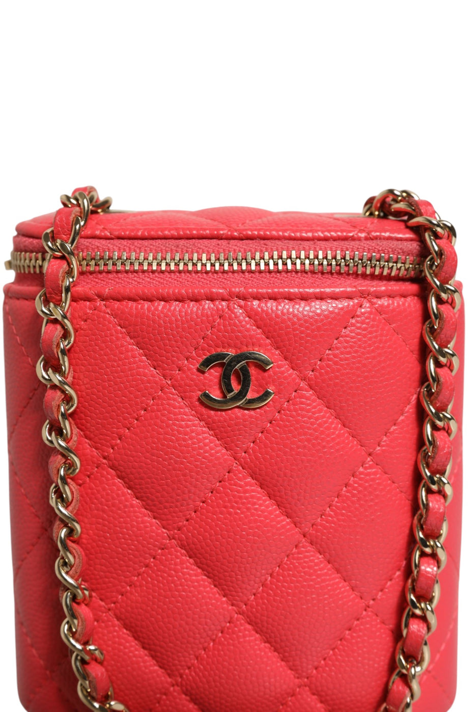Chanel Κόκκινη Καπιτονέ Θήκη Καλλυντικών Vertical Coco Beauty από Δέρμα Χαβιαριού με Αλυσίδα