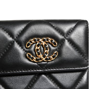 Chanel 19 Flap Coin Purse Quilted Leather Black Crossbody