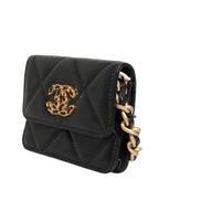 Chanel 19 Flap Coin Purse Quilted Leather Black Crossbody