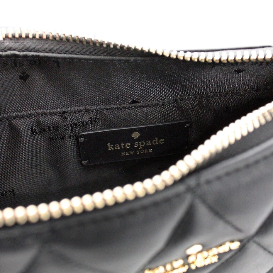 Τσάντα Χιαστί Kate Spade Carey Small Μαύρη Καπιτονέ Δερμάτινη με Φερμουάρ στο Πάνω Μέρος