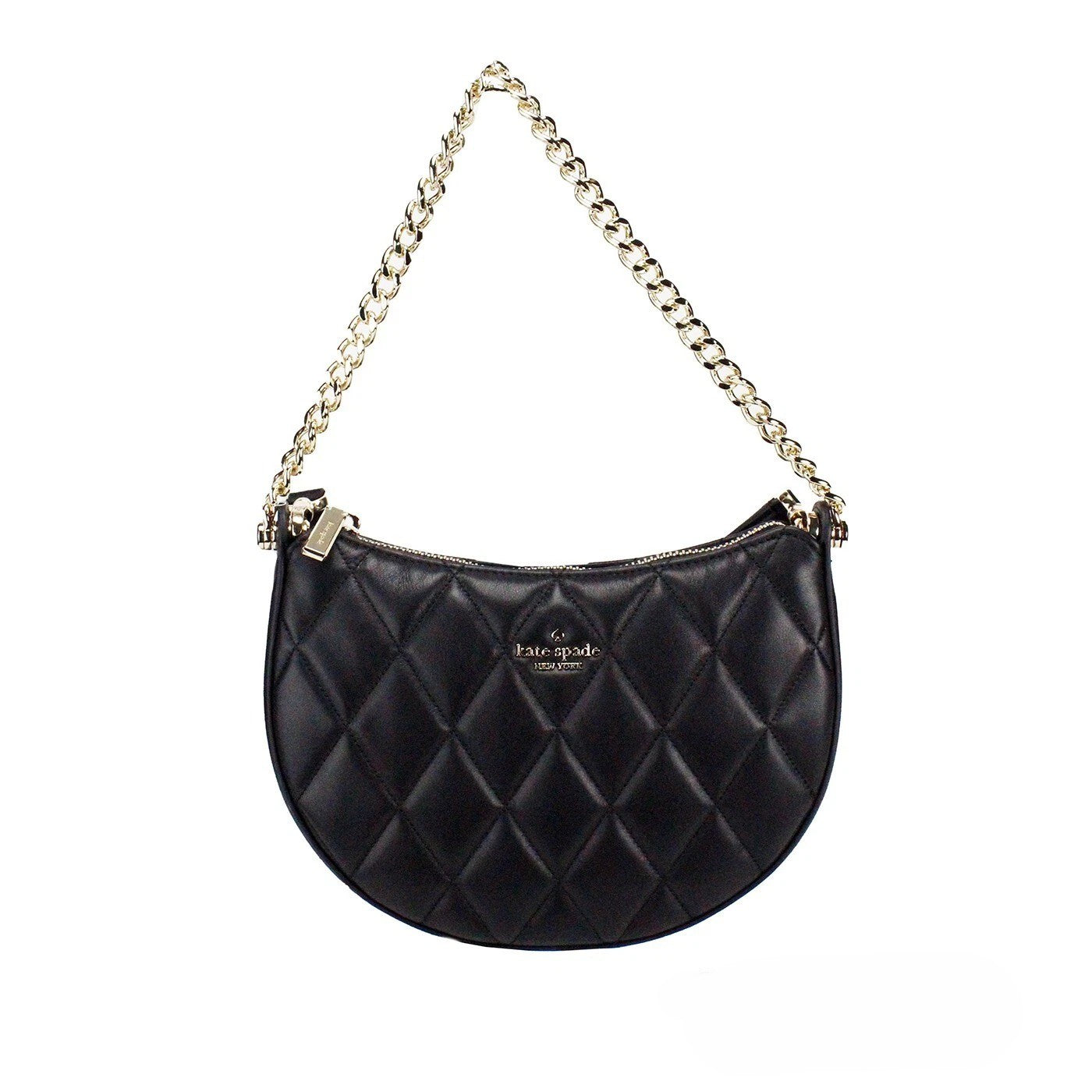 Τσάντα Χιαστί Kate Spade Carey Small Μαύρη Καπιτονέ Δερμάτινη με Φερμουάρ στο Πάνω Μέρος