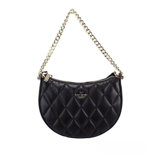 Τσάντα Χιαστί Kate Spade Carey Small Μαύρη Καπιτονέ Δερμάτινη με Φερμουάρ στο Πάνω Μέρος