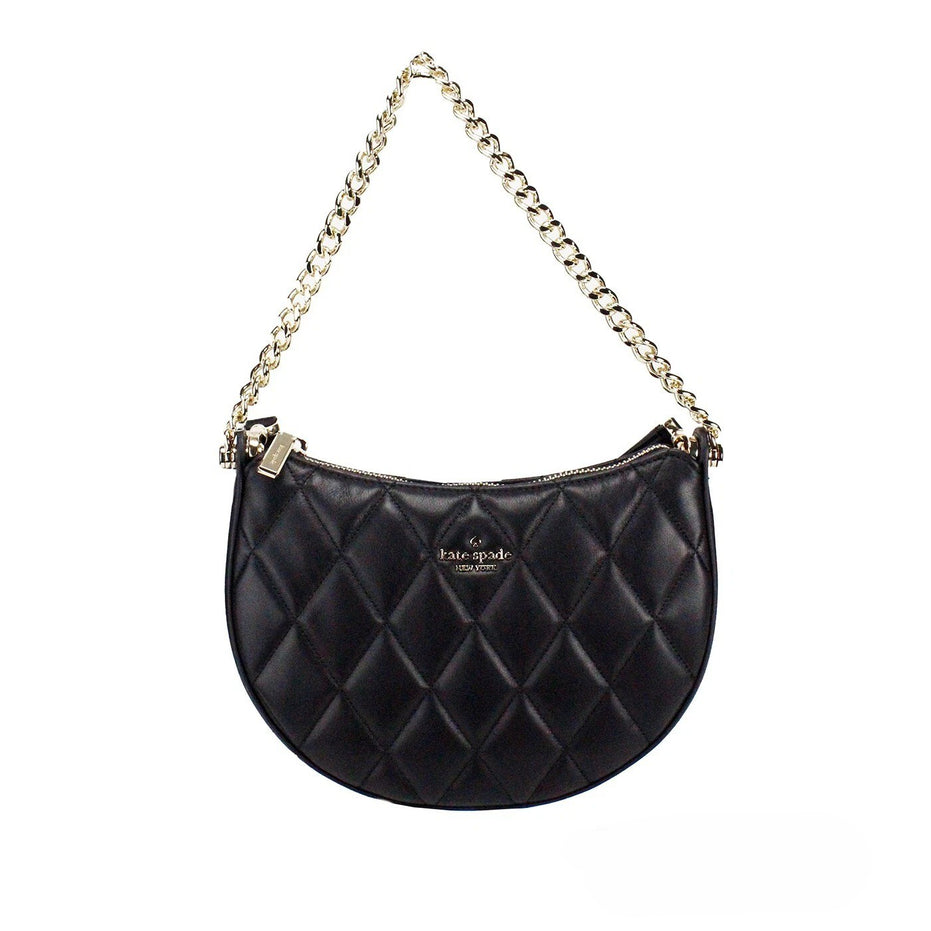 Τσάντα Χιαστί Kate Spade Carey Small Μαύρη Καπιτονέ Δερμάτινη με Φερμουάρ στο Πάνω Μέρος