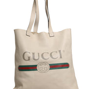 Gucci White Web Sherry Logo Print Tote Bag