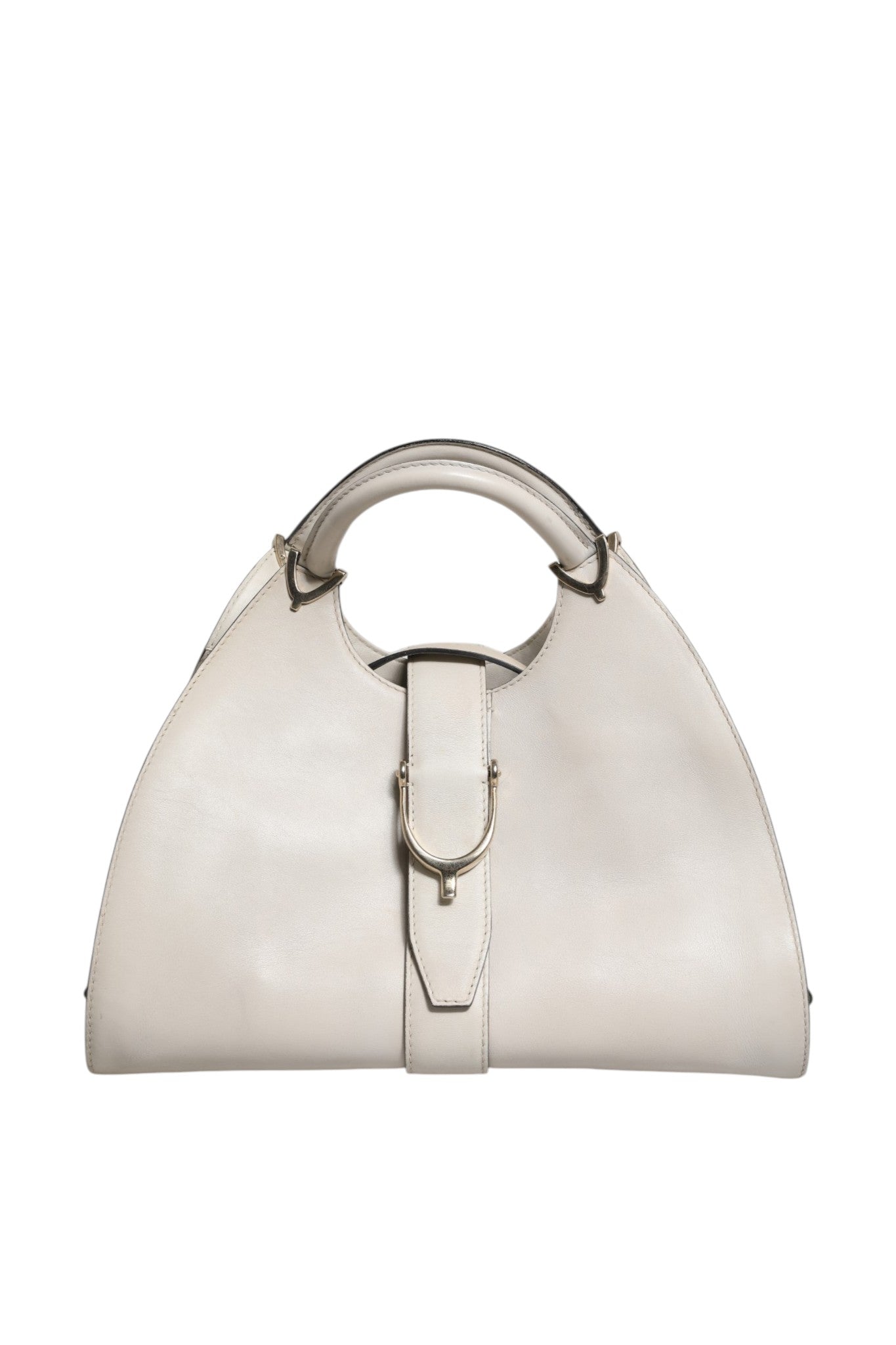 Gucci White Leather Stirrup Top Handle Bag