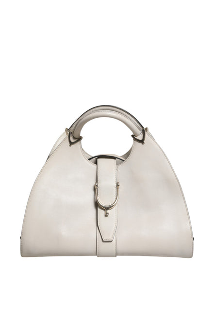 Gucci White Leather Stirrup Top Handle Bag