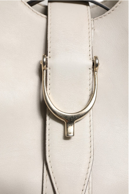 Gucci White Leather Stirrup Top Handle Bag
