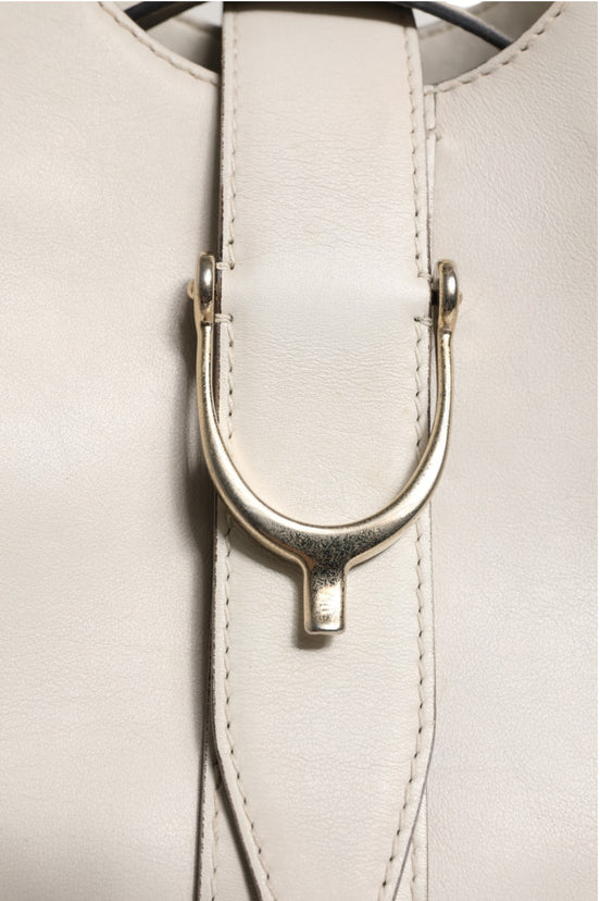 Gucci White Leather Stirrup Top Handle Bag