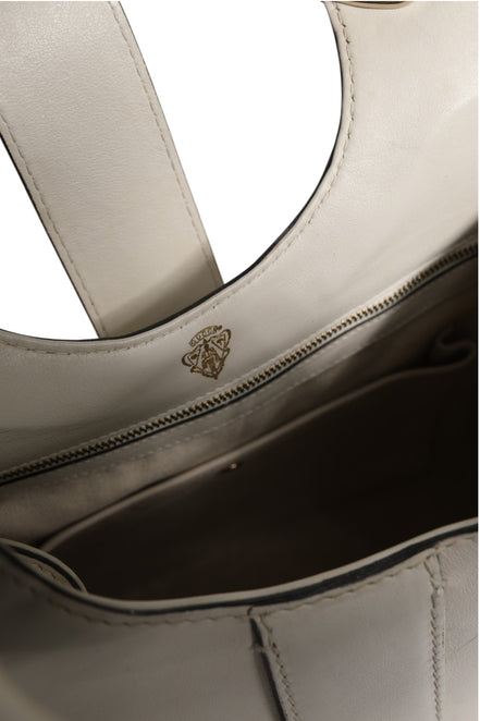 Gucci White Leather Stirrup Top Handle Bag