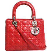 Christian Dior Red Cannage Lambskin Leather Lady Dior Bag