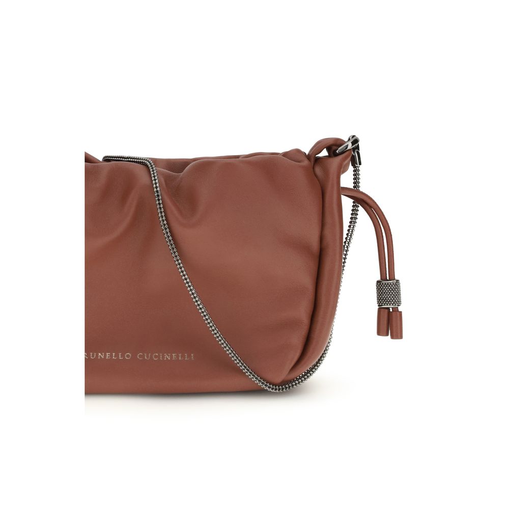 Brunello Cucinelli Brown Calf Leather Bos Taurus Shoulder Bag