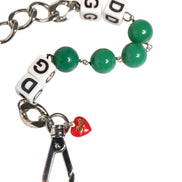 Dolce & Gabbana Silver Brass Chain Dice DG Logo EmbellishedCharm Bracelet