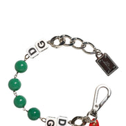 Dolce & Gabbana Silver Brass Chain Dice DG Logo EmbellishedCharm Bracelet