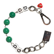 Dolce & Gabbana Silver Brass Chain Dice DG Logo EmbellishedCharm Bracelet
