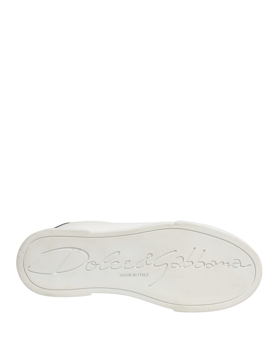 Dolce & Gabbana White Black Portofino Leather Sneakers Shoes