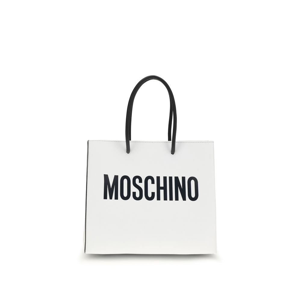 Moschino Λευκή Δερμάτινη Τσάντα Χειρός από Δέρμα Μοσχαριού Bos Taurus