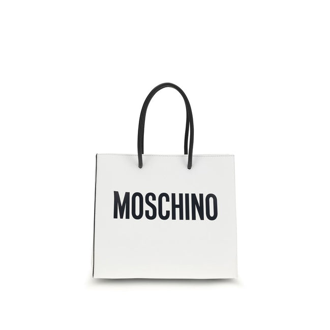 Moschino Λευκή Δερμάτινη Τσάντα Χειρός από Δέρμα Μοσχαριού Bos Taurus