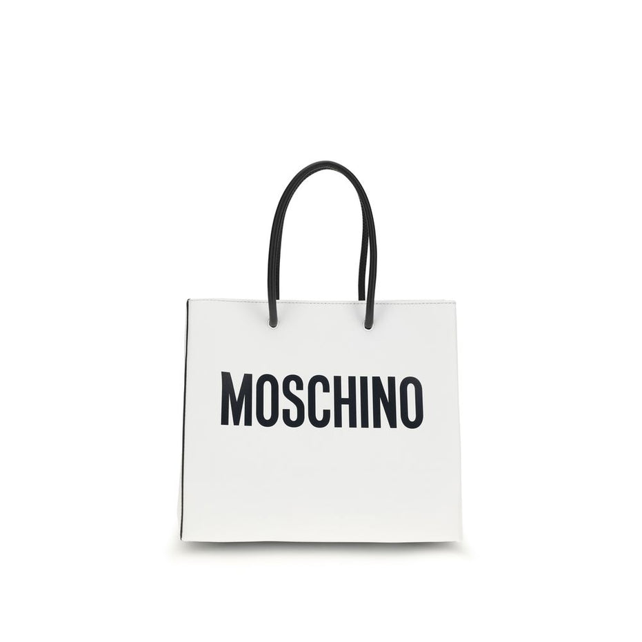 Moschino Λευκή Δερμάτινη Τσάντα Χειρός από Δέρμα Μοσχαριού Bos Taurus