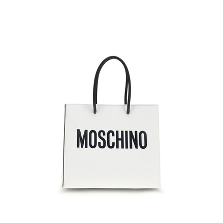 Moschino Λευκή Δερμάτινη Τσάντα Χειρός από Δέρμα Μοσχαριού Bos Taurus