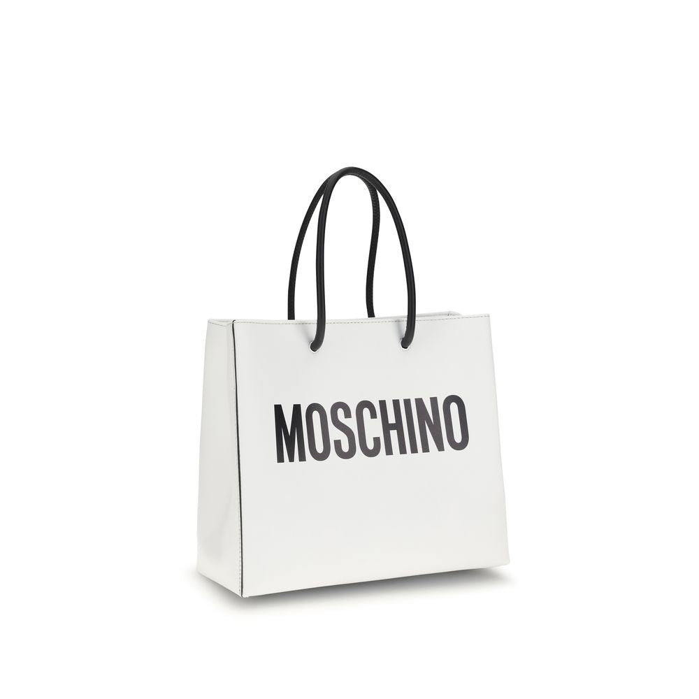 Moschino Λευκή Δερμάτινη Τσάντα Χειρός από Δέρμα Μοσχαριού Bos Taurus
