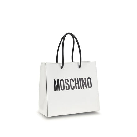 Moschino Λευκή Δερμάτινη Τσάντα Χειρός από Δέρμα Μοσχαριού Bos Taurus